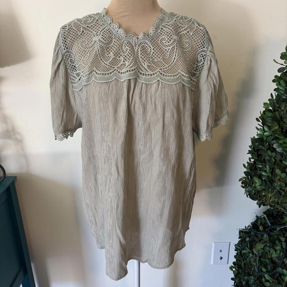 Perch by Blu Pepper Lace Gauze Boho Blouse Top Cottage 2X